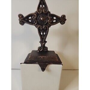Antique Bronze Cast Iron Cross Christmas Mantle Stocking Shelf Holders